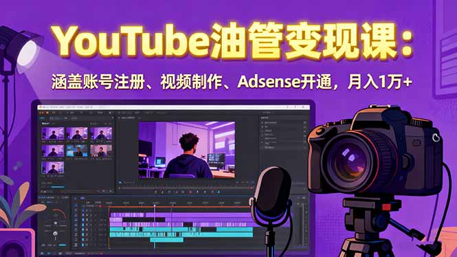 2025YouTube油管变现课：涵盖账号注册、视频制作、Adsense开通，月入1万+-财兔窝项目网