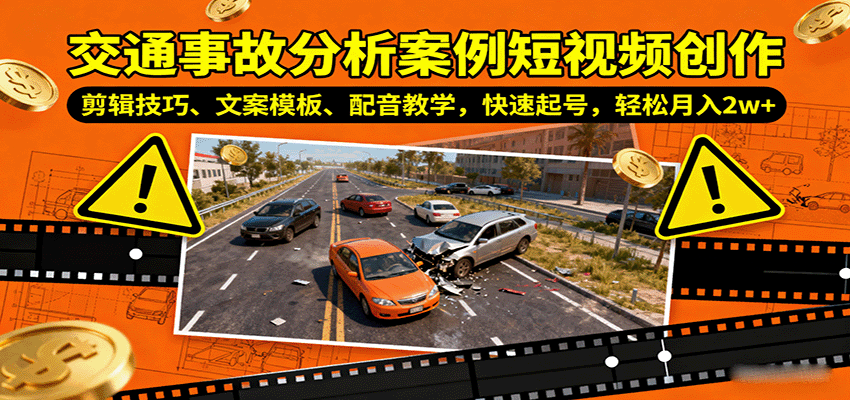 交通事故分析案例短视频创作，剪辑技巧、文案模板、配音教学，快速起号，轻松月入2w+-财兔窝项目网