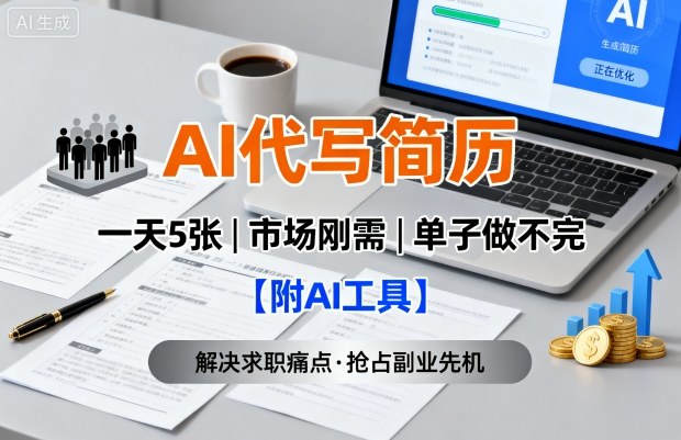 AI代写简历，一天5张，今年找工作难，市场刚需，单子做不完【附AI工具】-财兔窝项目网