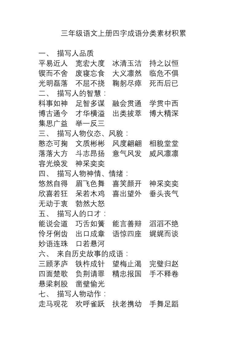 三上语文-语文成语分类素材积累-财兔窝项目网