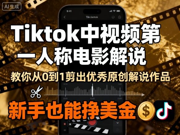 Tiktok中视频第一人称电影解说，教你从0到1剪出一个优秀的原创解说作品，新手也能挣美金-财兔窝项目网