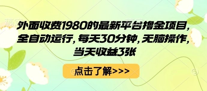 外面收费1980的最新平台撸金项目，全自动运行，每天30分钟，无脑操作，当天收益3张【揭秘】-财兔窝项目网