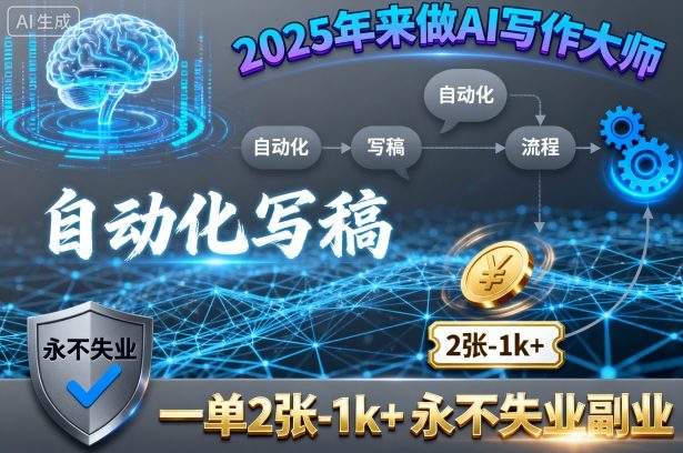 2025年来做AI写作大师，自动化写稿，一单2张-1k+，永不失业副业-财兔窝项目网