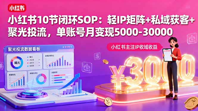 小红书10节闭环SOP：轻IP矩阵+私域获客+聚光投流，单账号月变现5000-30000-财兔窝项目网