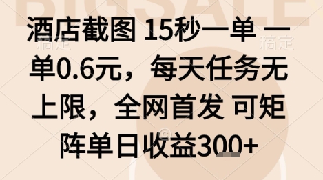 酒店截图项目，15秒一单，一单0.6米，每天任务无上限，全网首发可矩阵单日收益3张+【揭秘】-财兔窝项目网
