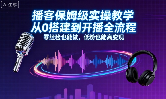 播客保姆级实操教学，从0搭建到开播全流程，零经验也能做，低粉也能高变现-财兔窝项目网