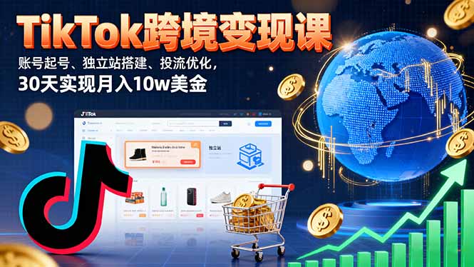 TikTok跨境变现课：账号起号、独立站搭建、投流优化，30天实现月入10w美金-财兔窝项目网
