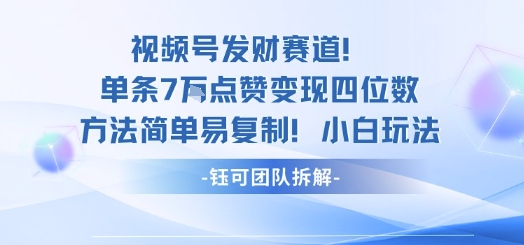视频号发财赛道单条7W点赞变现四位数方法简单易复制小白玩法-财兔窝项目网
