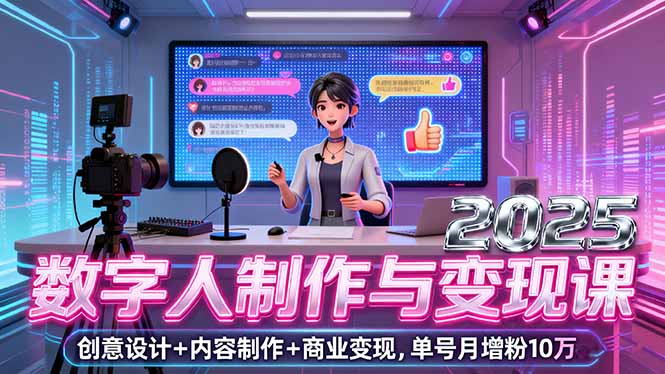 2025数字人制作与变现课，创意设计+内容制作+商业变现，单号月增粉10万+-财兔窝项目网