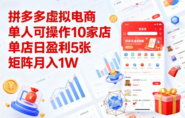 拼多多虚拟电商，单人可操作10家店，单店日盈利5张，矩阵月入1W+【揭秘】-财兔窝项目网