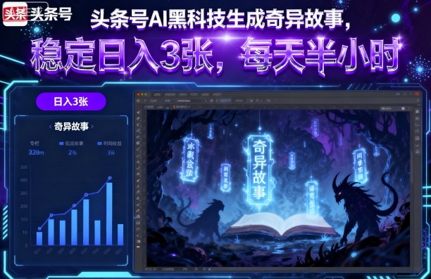 头条号AI黑科技生成奇异故事，稳定日入3张，每天半小时-财兔窝项目网