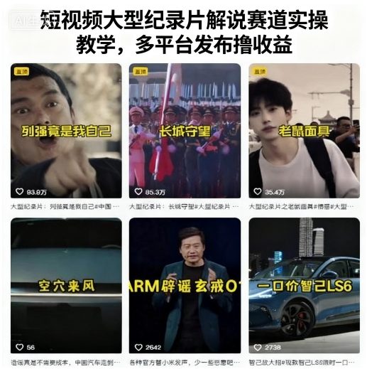 短视频大型纪录片解说赛道实操教学，多平台发布撸收益-财兔窝项目网