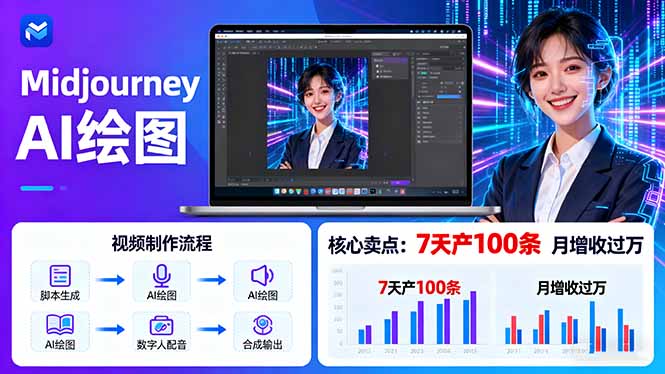 AI绘图照片开口说话视频制作：Midjourney+数字人，7天产100条月增收过万-财兔窝项目网