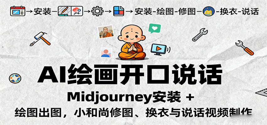 AI绘画开口说话，Midjourney安装 + 绘图出图，小和尚修图、换衣与说话视频制作-财兔窝项目网
