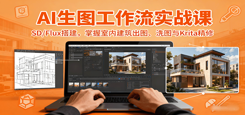 AI生图工作流实战课：SD/Flux搭建，掌握室内建筑出图、洗图与Krita精修-财兔窝项目网