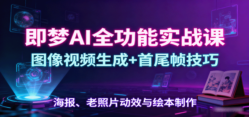 即梦AI全功能实战课：图像视频生成+首尾帧技巧，海报、老照片动效与绘本制作-财兔窝项目网
