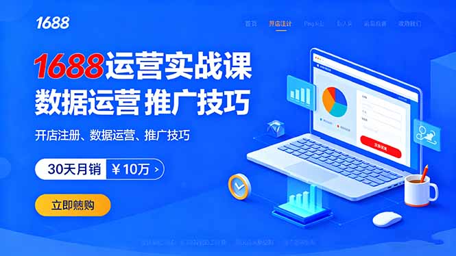 1688运营实战课：开店注册、数据运营、推广技巧，30天月销破10万+-财兔窝项目网
