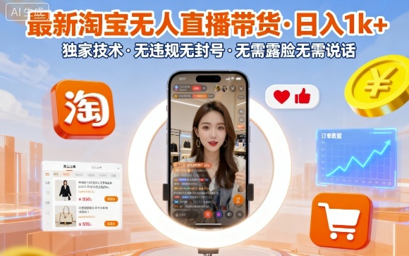 最新淘宝无人直播带货，日入1k+，独家技术，无违规无封号，无需露脸无需说话【揭秘】-财兔窝项目网