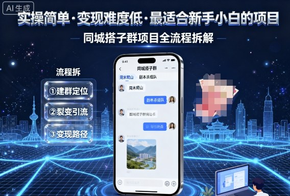 实操简单，变现难度低，最适合新手小白做的项目，每天轻松收入3张，同城搭子群项目全流程拆解-财兔窝项目网