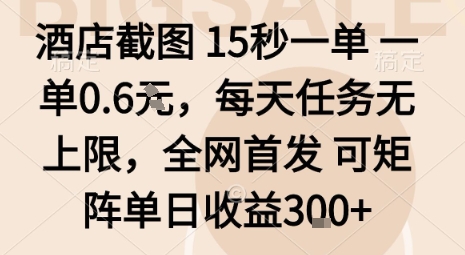 酒店截图15秒一单，一单0.6米，每天任务无上限，全网首发可矩阵单日收益3张【揭秘】-财兔窝项目网