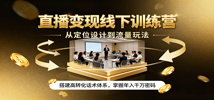 直播变现线下训练营，从定位设计到流量玩法，搭建高转化话术体系，掌握年入千万密码-财兔窝项目网