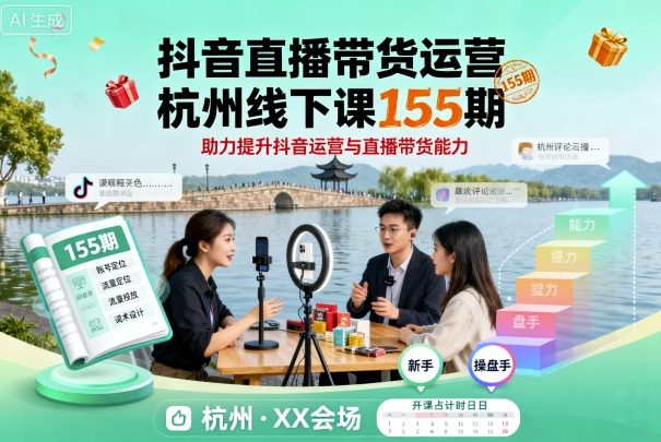 抖音直播带货运营杭州线下课155期，助力提升抖音运营与直播带货能力-财兔窝项目网