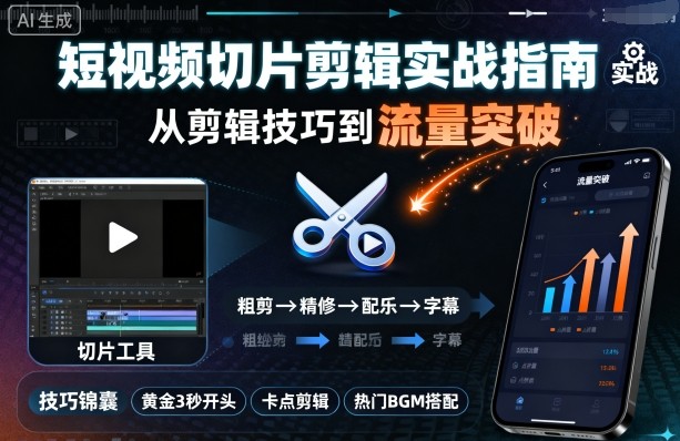 短视频切片剪辑实战指南，从剪辑技巧到流量突破-财兔窝项目网