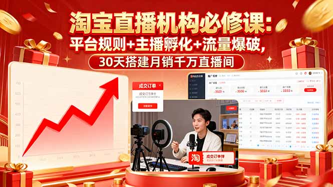 淘宝直播机构必修课：平台规则/主播孵化/流量爆破,30天搭建月销千万直播间-财兔窝项目网