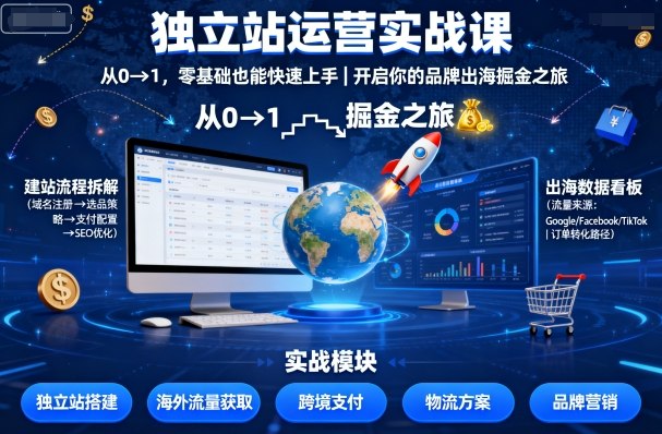 独立站运营实战课，​从0到1，零基础也能快速上手，开启你的品牌出海掘金之旅-财兔窝项目网