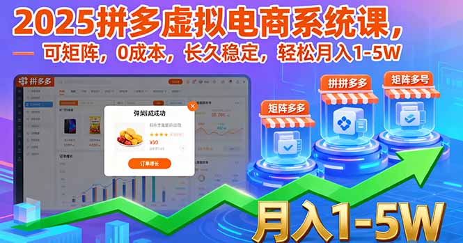 2025拼多多虚拟电商系统课，可矩阵，0成本，长久稳定，轻松月入1-5W-财兔窝项目网