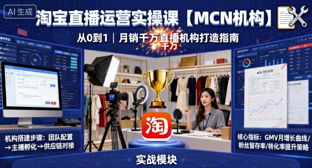 淘宝直播运营实操课【MCN机构】，从0到1做一家月销千W的直播机构-财兔窝项目网