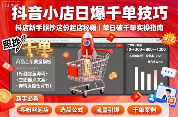 抖音小店日爆千单技巧，抖店新手照抄这份起店秘籍，单日破千单-财兔窝项目网