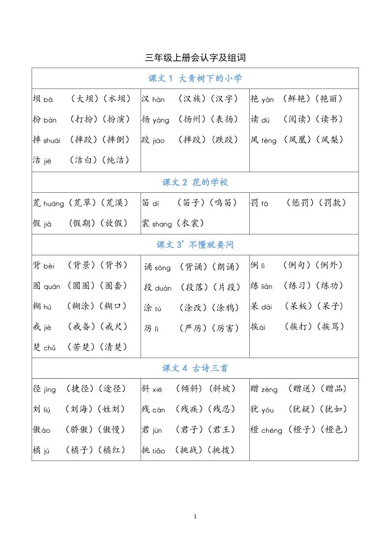 三上语文-识字表注音组词-财兔窝项目网