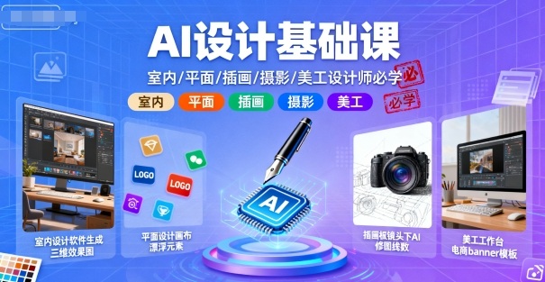 AI设计基础课，室内、平面、插画、摄影、美工设计师必学的-财兔窝项目网