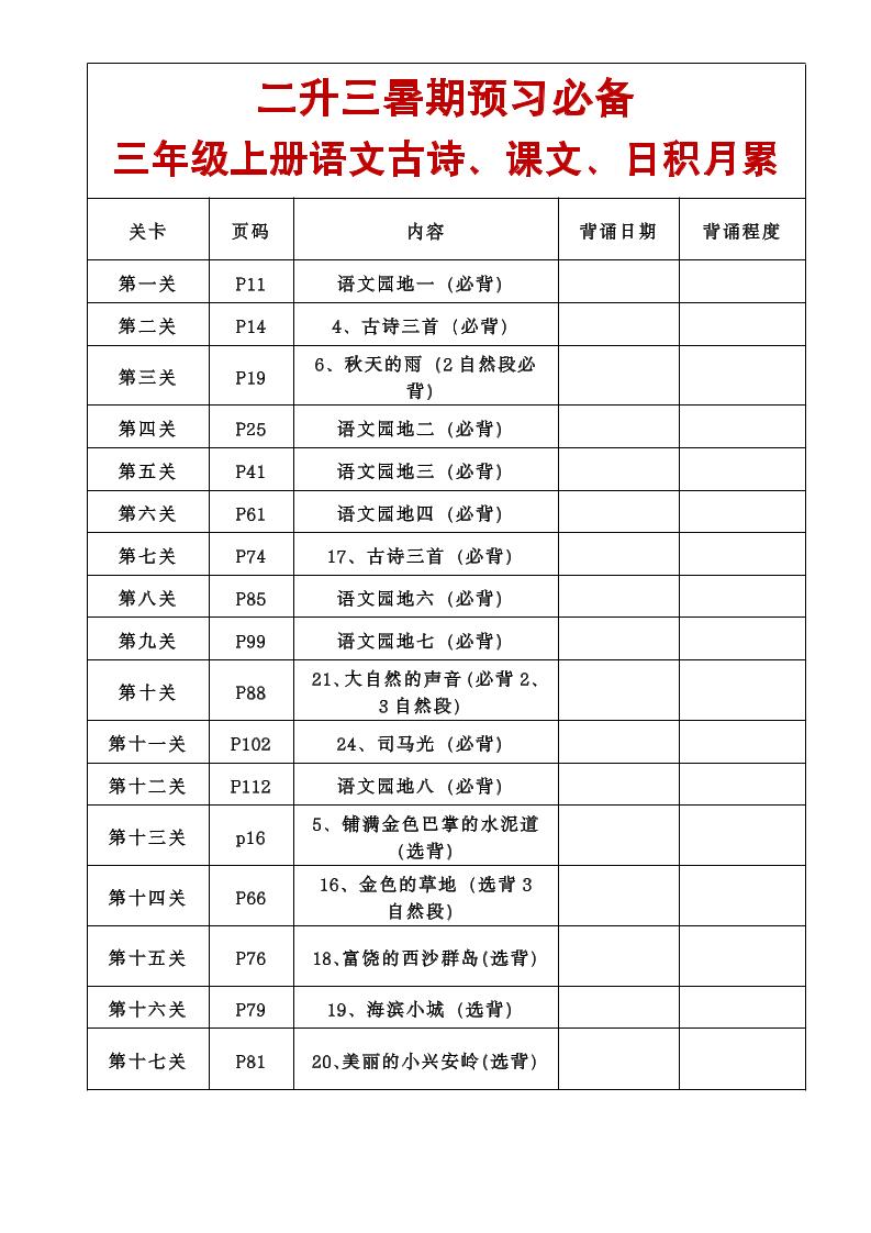 三年级语文上册课文必背内容-财兔窝项目网