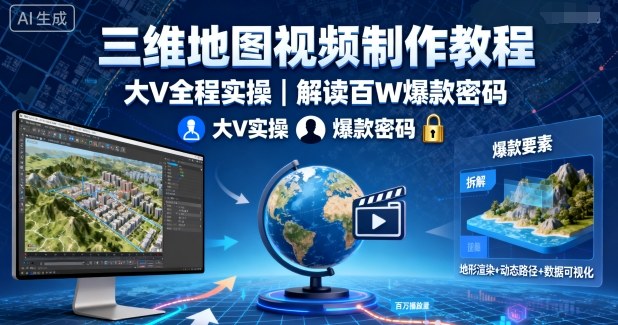 三维地图视频制作教程，大V全程实操，解读百W爆款密码-财兔窝项目网