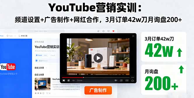 YouTube营销实训：频道设置+广告制作+网红合作，3月订单42w刀月询盘200+-财兔窝项目网