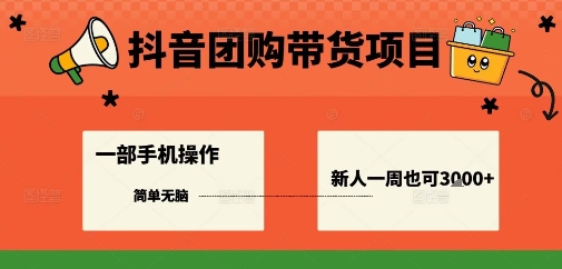 抖音团购带货项目，一部手机简单操作，一周3k+-财兔窝项目网