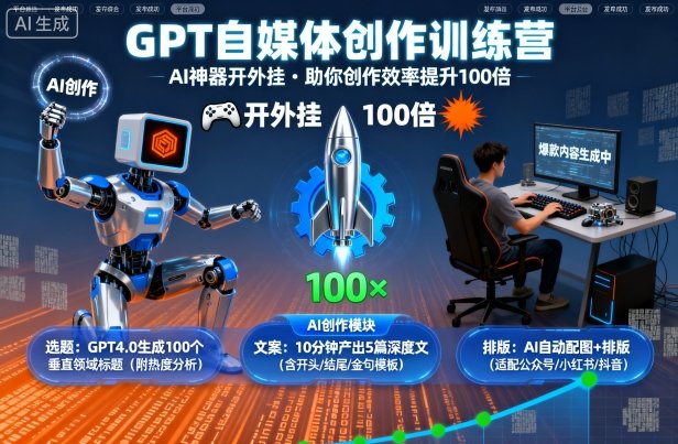 GPT自媒体创作训练营：AI神器开外挂，助你创作效率提升100倍-财兔窝项目网