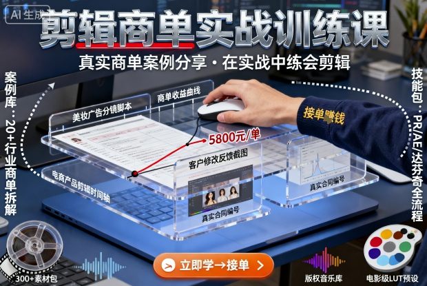 剪辑商单实战训练课，真实商单案例分享，在实战中练会剪辑-财兔窝项目网