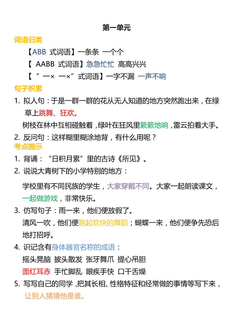 三上语文-词语归类积累课文佳句汇总-财兔窝项目网