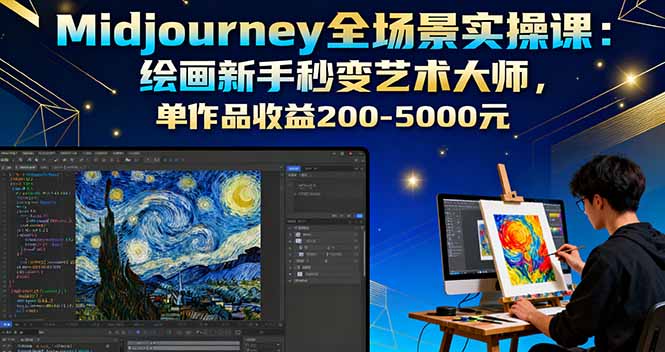 Midjourney全场景实操课：绘画新手秒变艺术大师，单作品收益200-5000元-财兔窝项目网