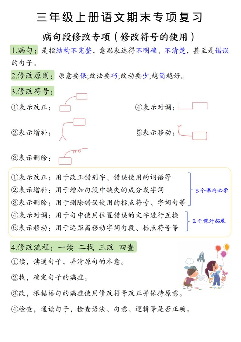 三上语文必考重点病句段修改符号方法及练习-财兔窝项目网