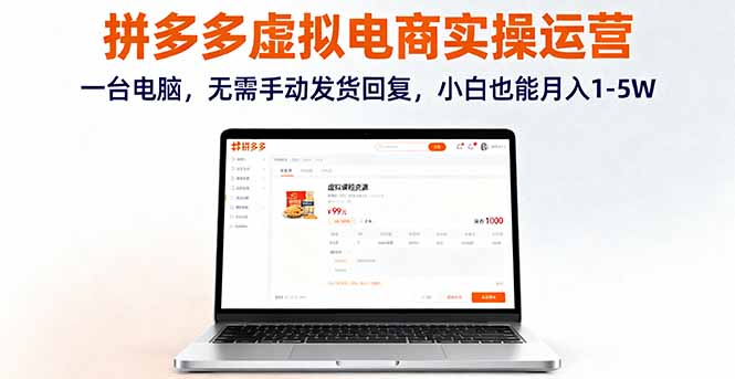 拼多多虚拟电商实操运营，一台电脑，无需手动发货回复，小白也能月入1-5W-财兔窝项目网
