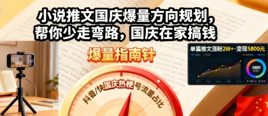 小说推文国庆爆量方向规划，帮你少走弯路，国庆在家搞钱-财兔窝项目网