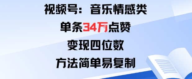 视频号分成计划新玩法：音乐情感类单条34W点赞，变现四位数，方法简单易复制-财兔窝项目网