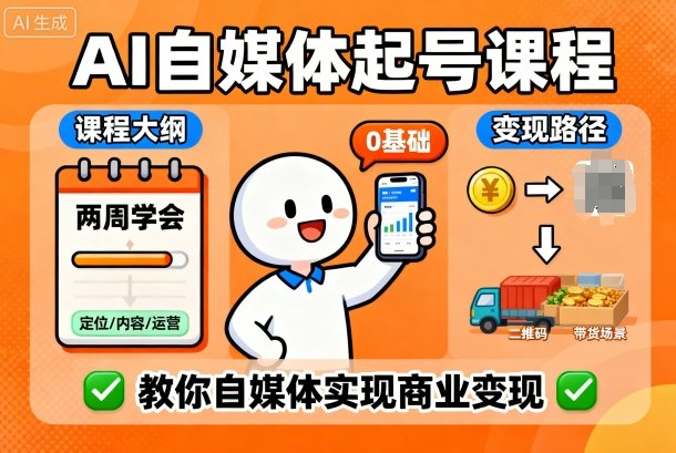 AI自媒体起号课程，0基础小白两周学会，教你自媒体实现商业变现-财兔窝项目网
