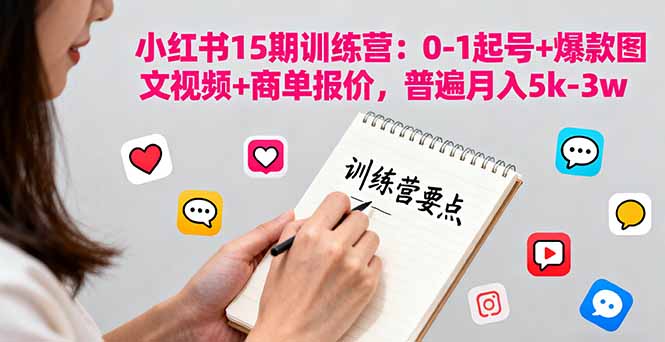 小红书15期训练营：0-1起号+爆款图文视频+商单报价，普遍月入5k-3w-财兔窝项目网