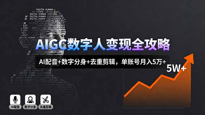 AIGC数字人变现全攻略，AI配音+数字分身+去重剪辑，单账号月入5万+-财兔窝项目网