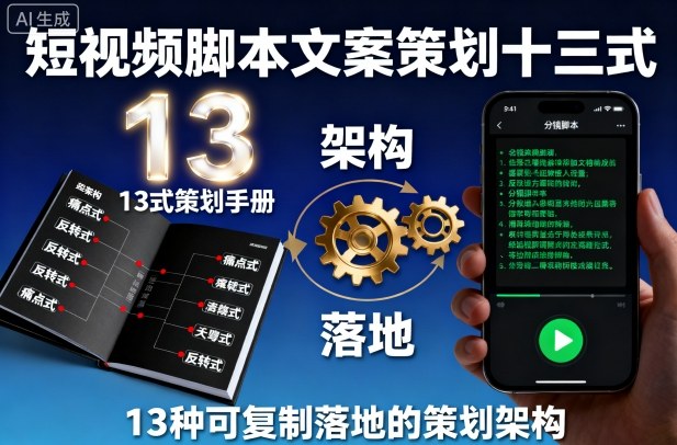 短视频脚本文案策划十三式，13种可复制落地的策划架构-财兔窝项目网